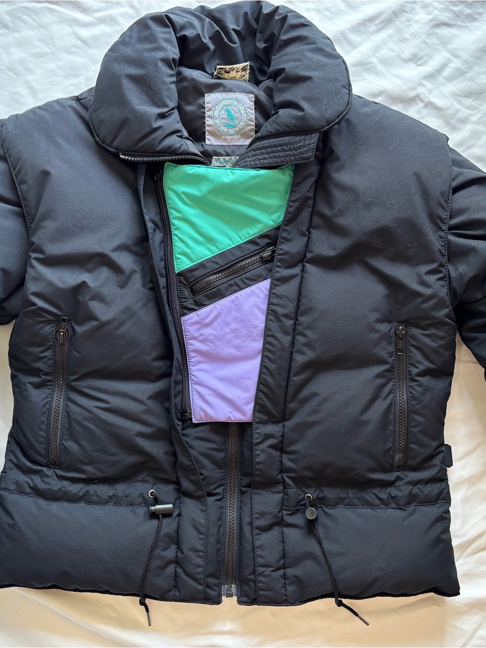 Vintage Women's down Puffer Jacket with Mint & Lavender Accent white stag